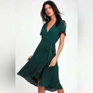 Rise to the Occasion Emerald Green Midi Wrap Dress